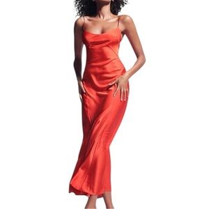 GapStudio Satin Slip Maxi Dress Orange Pop Size 6 Slim Fit NWT